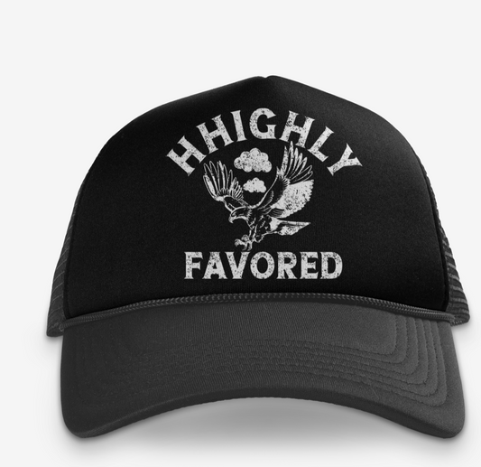 HHighly Favored Black Trucker Hat